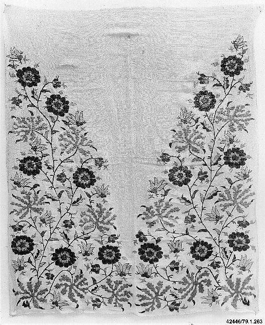 Towel End, Linen, silk; plain weave, embroidered