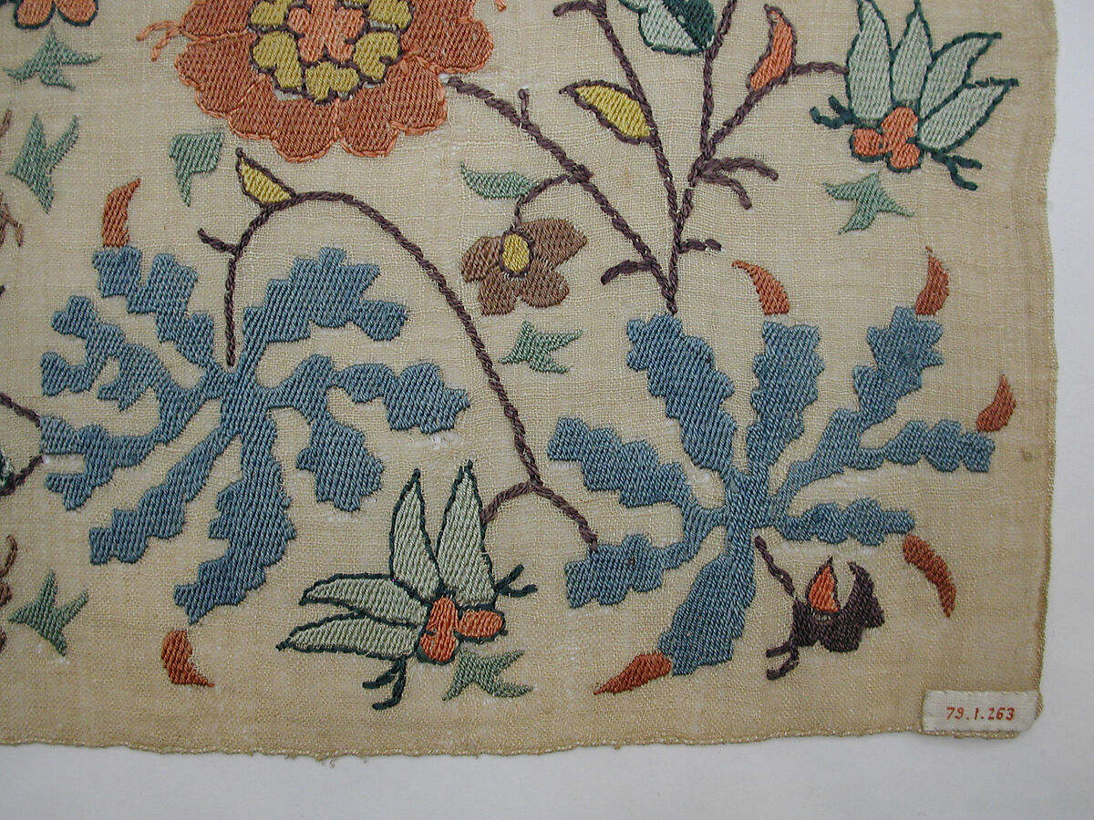 Towel End, Linen, silk; plain weave, embroidered