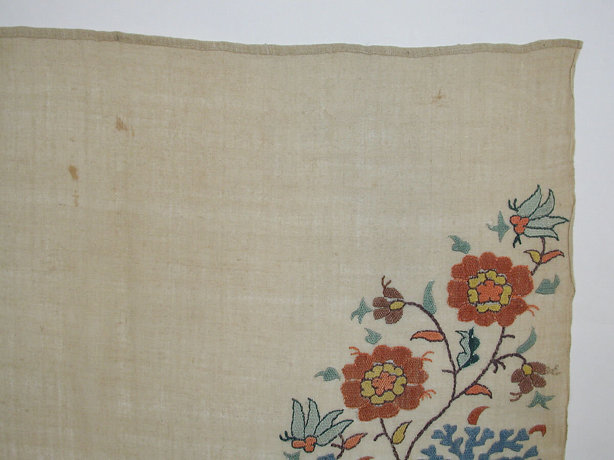 Towel End, Linen, silk; plain weave, embroidered