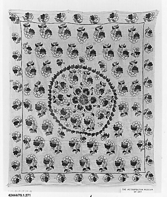 Cover, Linen, silk, metal wrapped thread; plain weave, embroidered