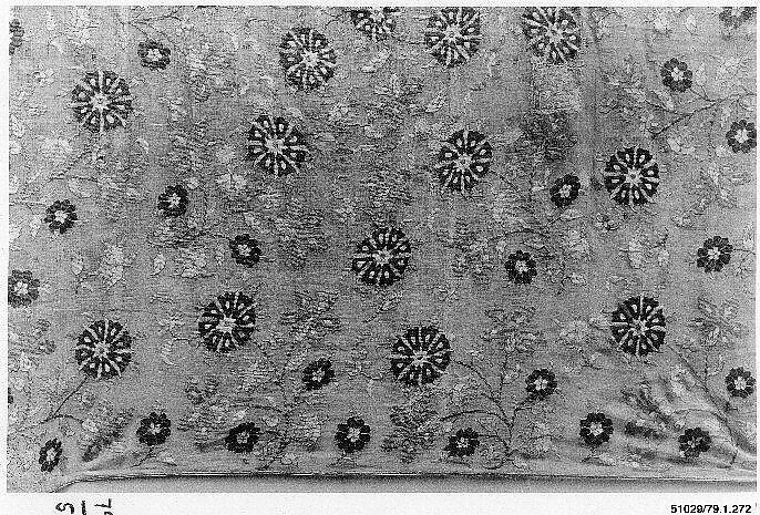 Cover, Linen, silk, metal wrapped thread; plain weave, embroidered