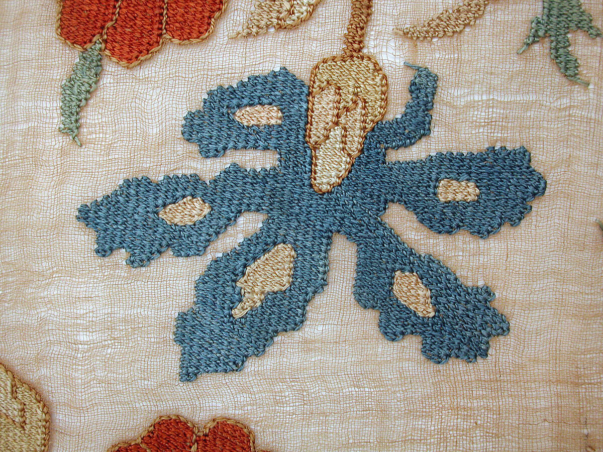 Cover, Linen, silk, metal wrapped thread; plain weave, embroidered