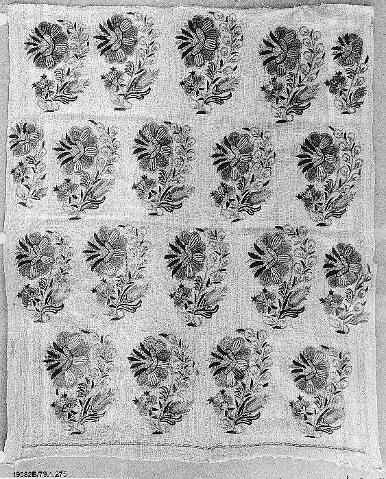 Towel End, Linen, silk, metal wrapped thread; plain weave, embroidered