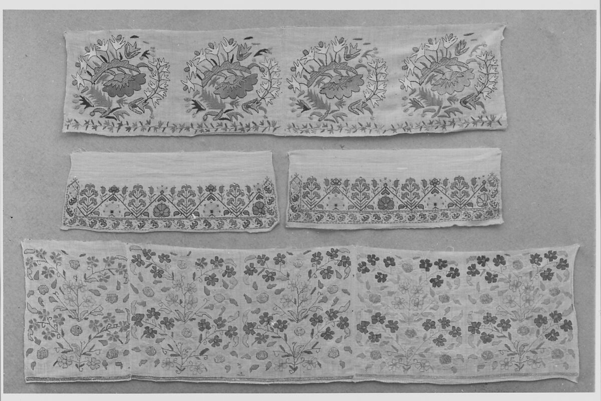 Textile Fragment, Linen, silk, metal wrapped thread; plain weave, embroidered