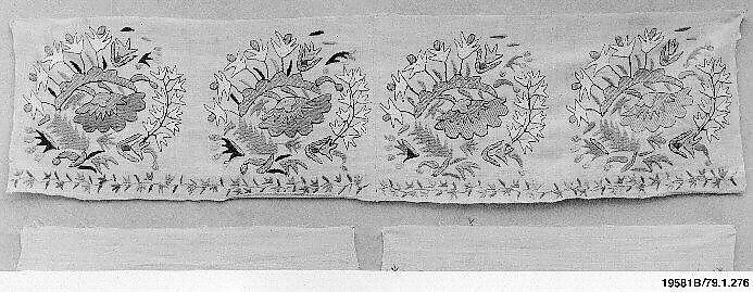 Textile Fragment, Linen, silk, metal wrapped thread; plain weave, embroidered