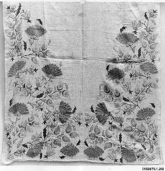 Towel End, Linen, silk; plain weave, embroidered