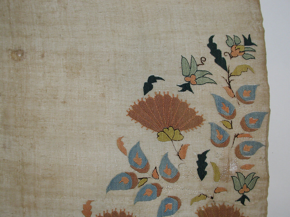Towel End, Linen, silk; plain weave, embroidered
