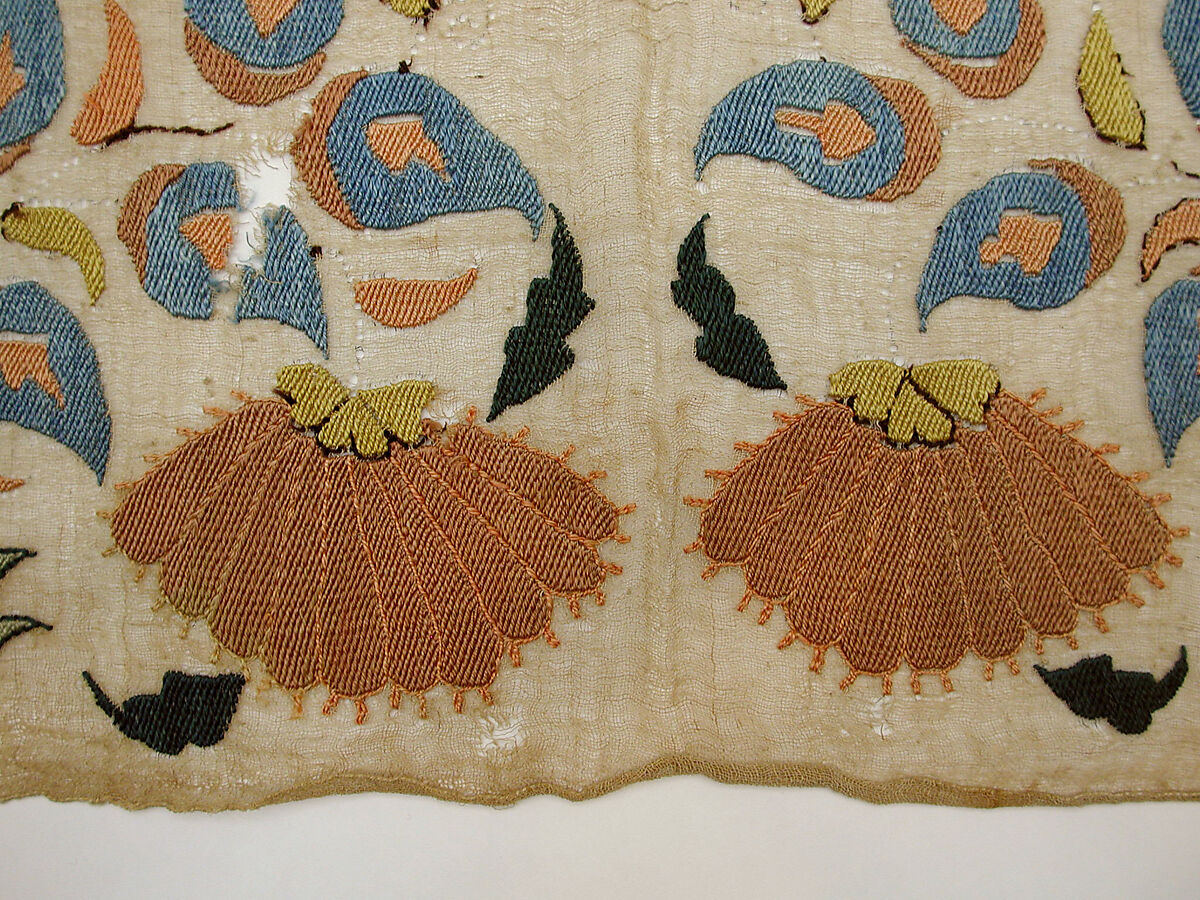 Towel End, Linen, silk; plain weave, embroidered