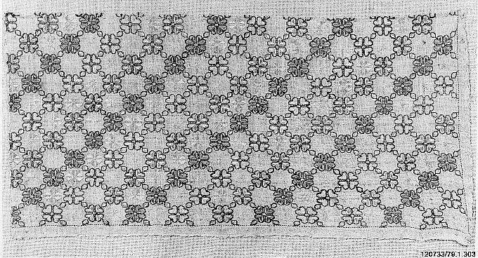 Textile Fragment, Linen, silk; plain weave, embroidered 