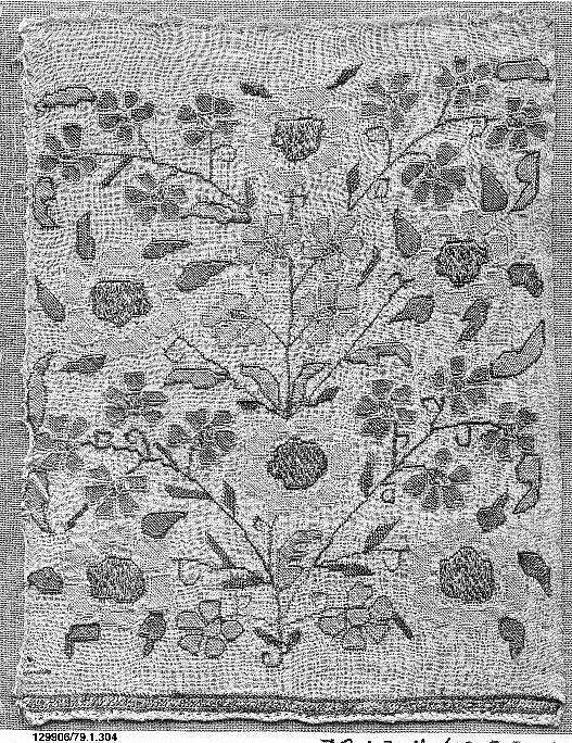 Towel End, Linen, silk, metal wrapped thread; plain weave, embroidered 