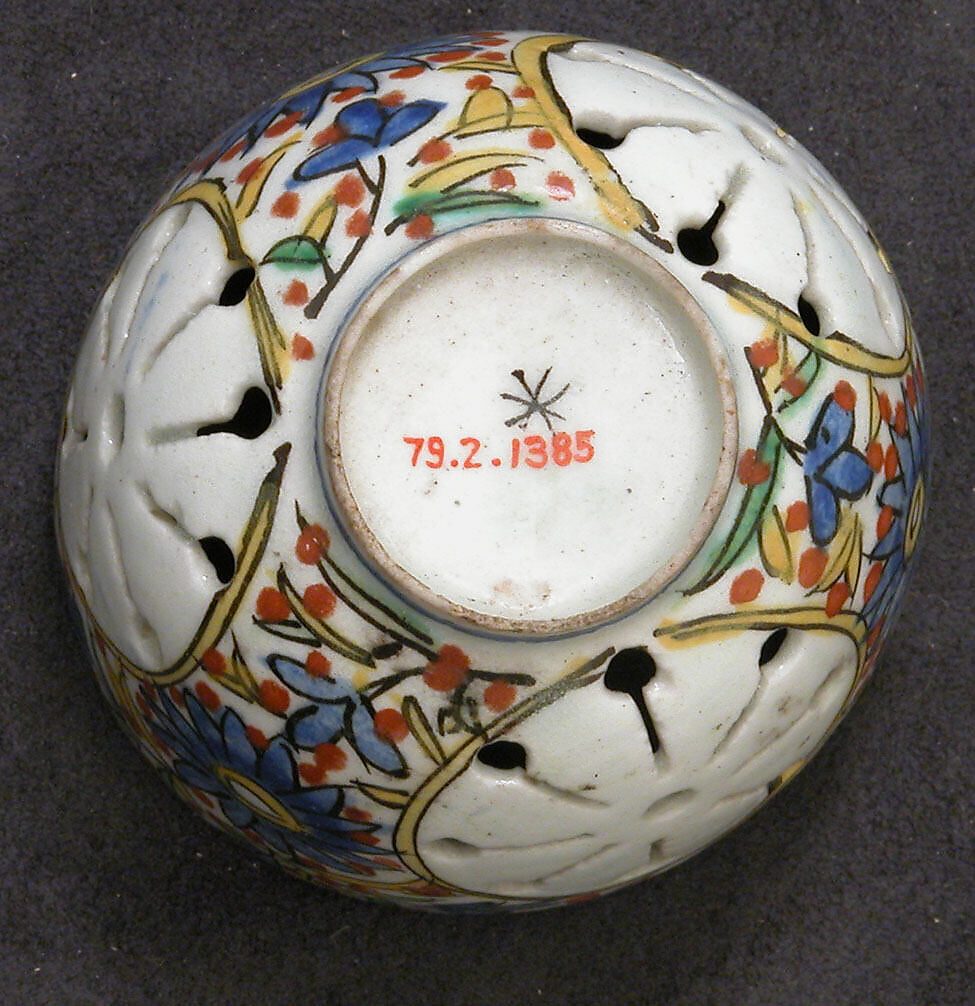 Cup Holder, Stonepaste; polychrome painted under transparent glaze