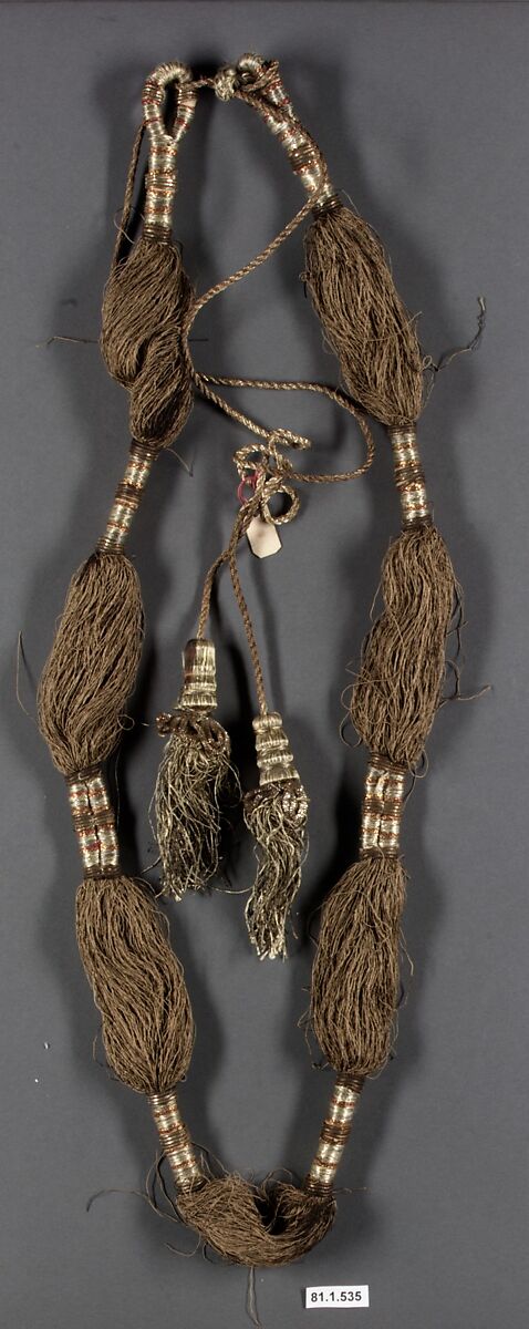 Headband, Silk, metal thread; wrapped and braided 