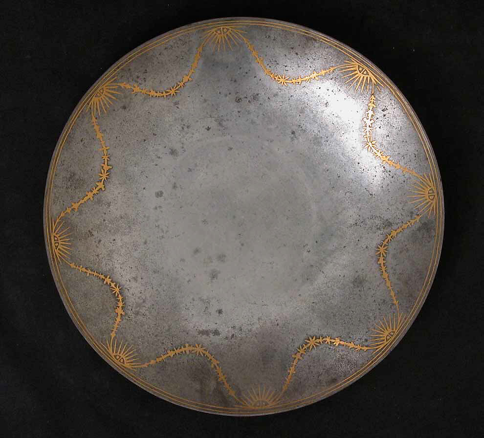 Saucer, Steel; damascened with gold