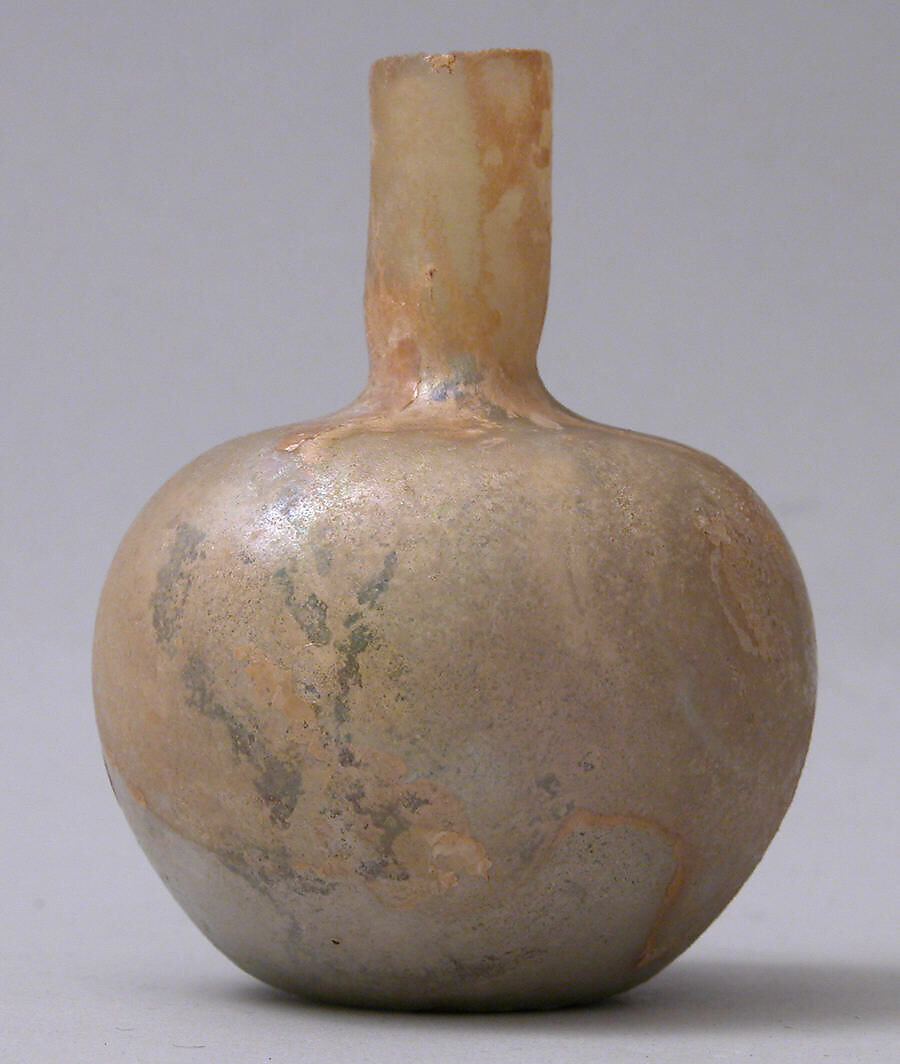 Bottle, Glass; free blown; tooled on the pontil 