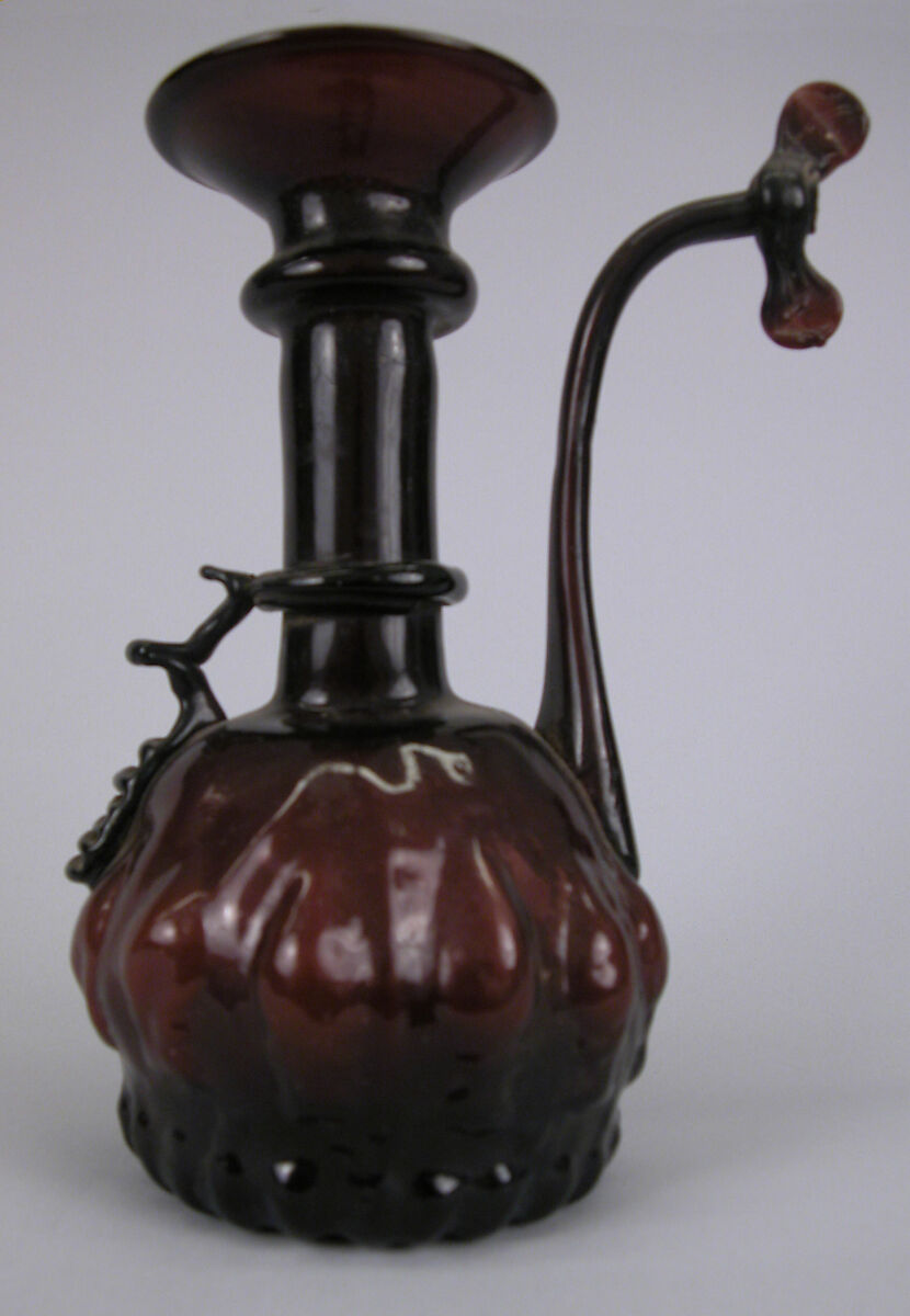 Ewer, Glass; mold blown with applied decoration 