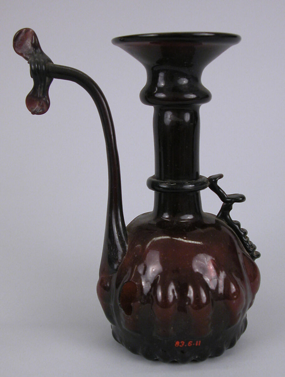 Ewer, Glass; mold blown with applied decoration