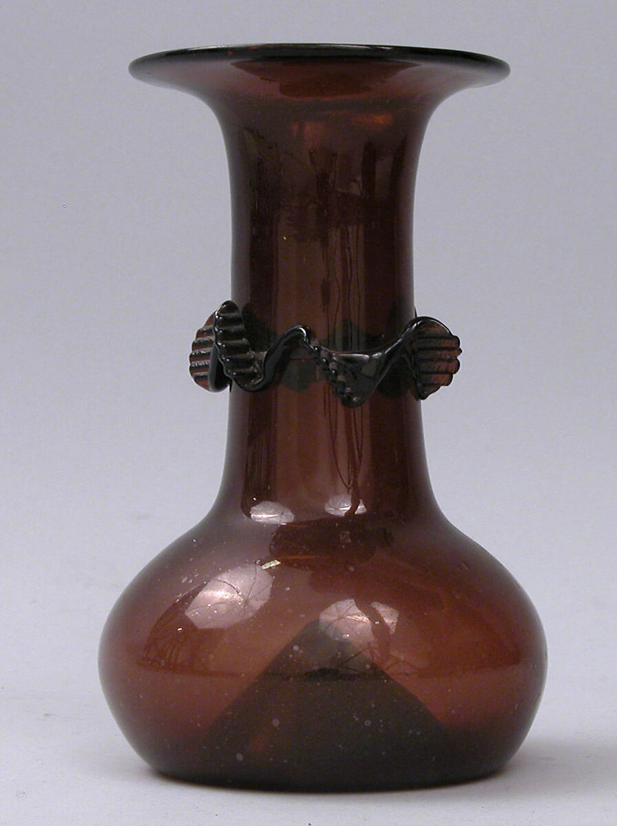 Vase, Glass; free blown with applied decoration 