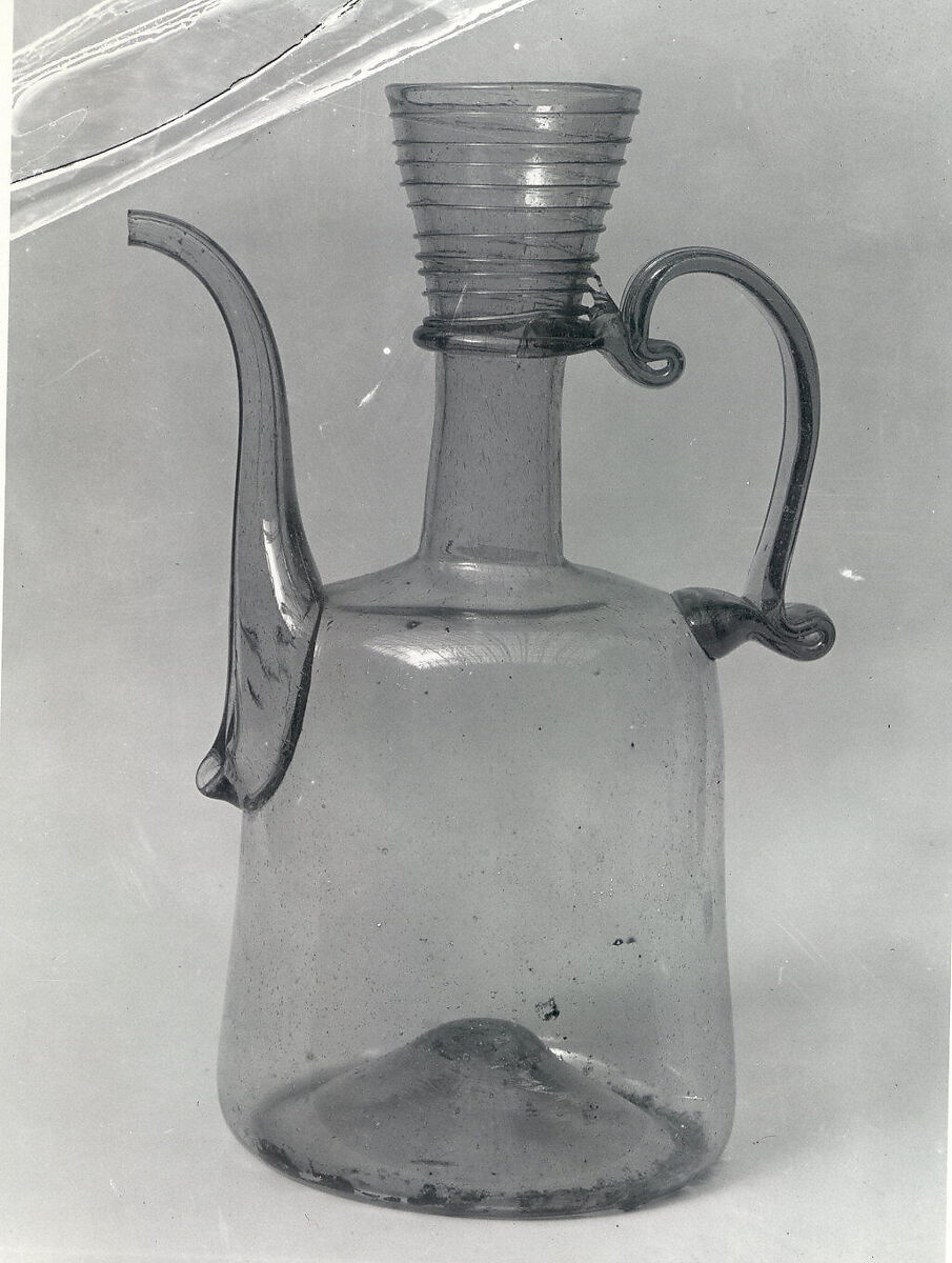 Ewer, Glass, green; blown, applied handle and spout