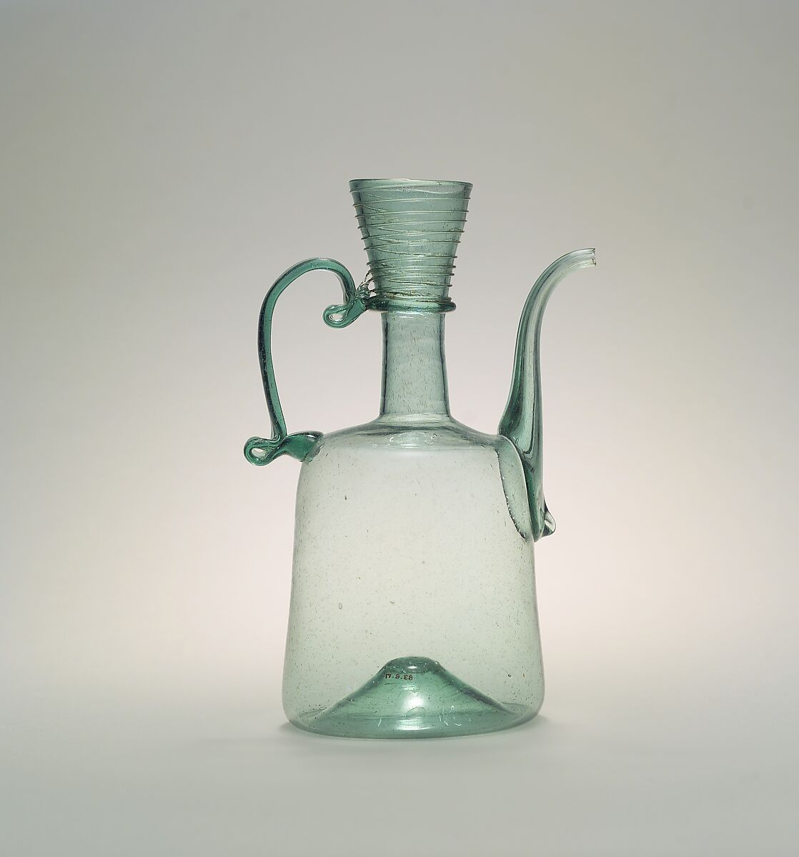 Ewer, Glass, green; blown, applied handle and spout 