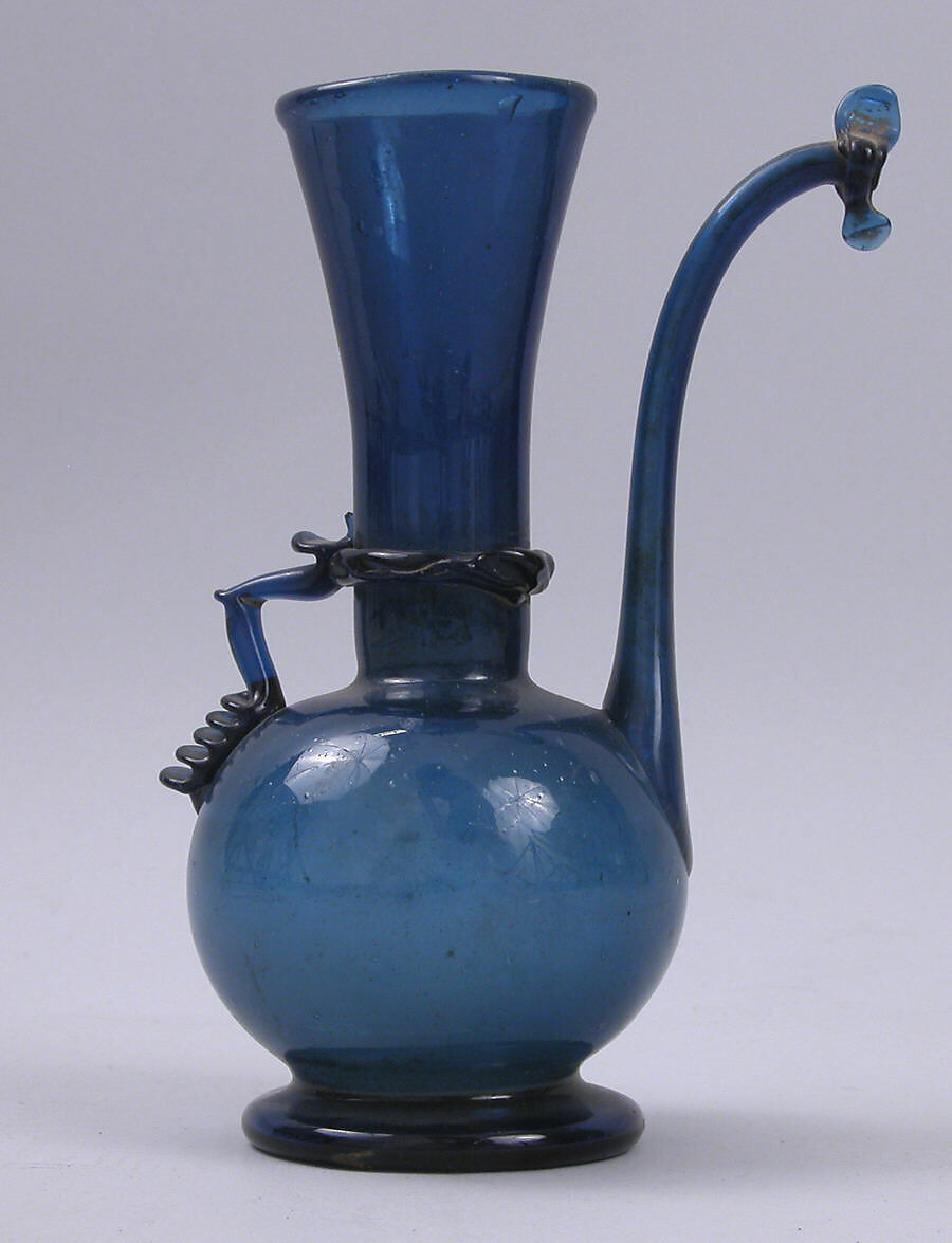 Ewer, Glass; free blown with applied decoration 
