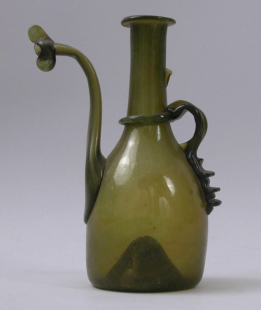 Ewer, Glass; free blown with applied decoration 