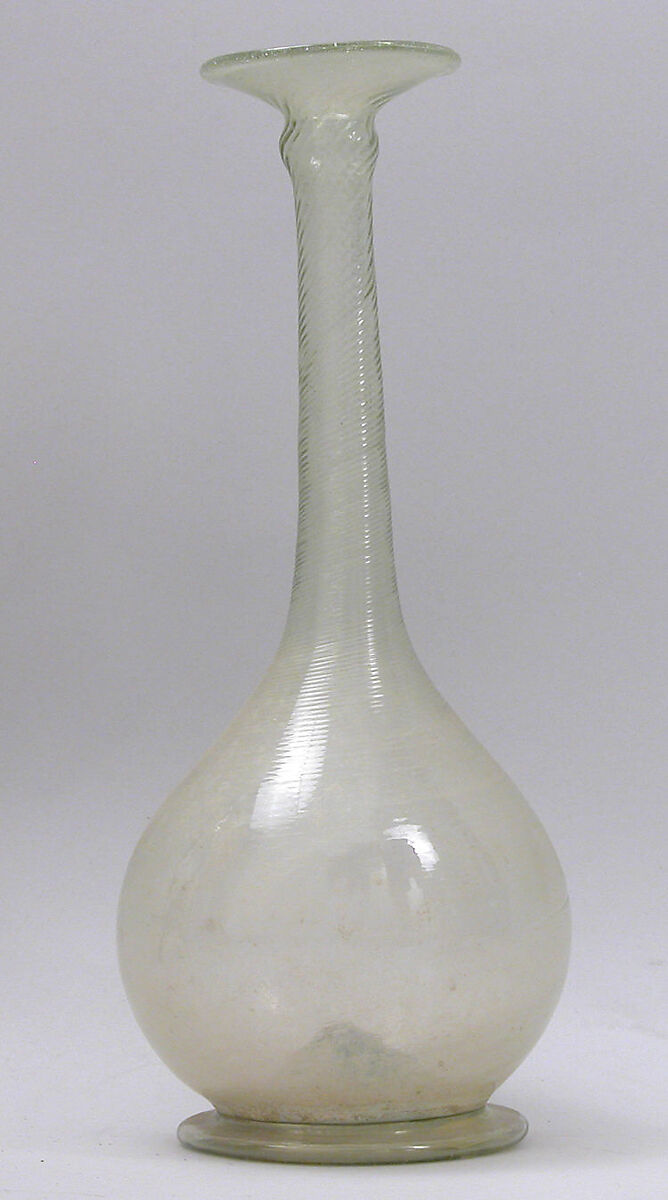 Bottle, Glass, greenish; dip-molded, blown folded foot 