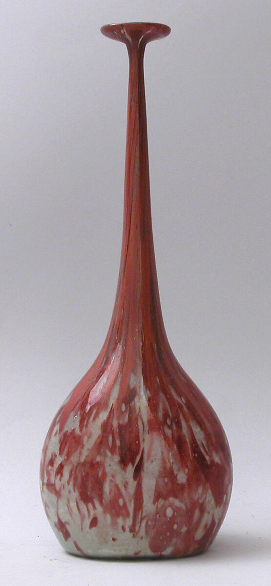 Bottle, Glass, marbled; blown, tooled on the pontil