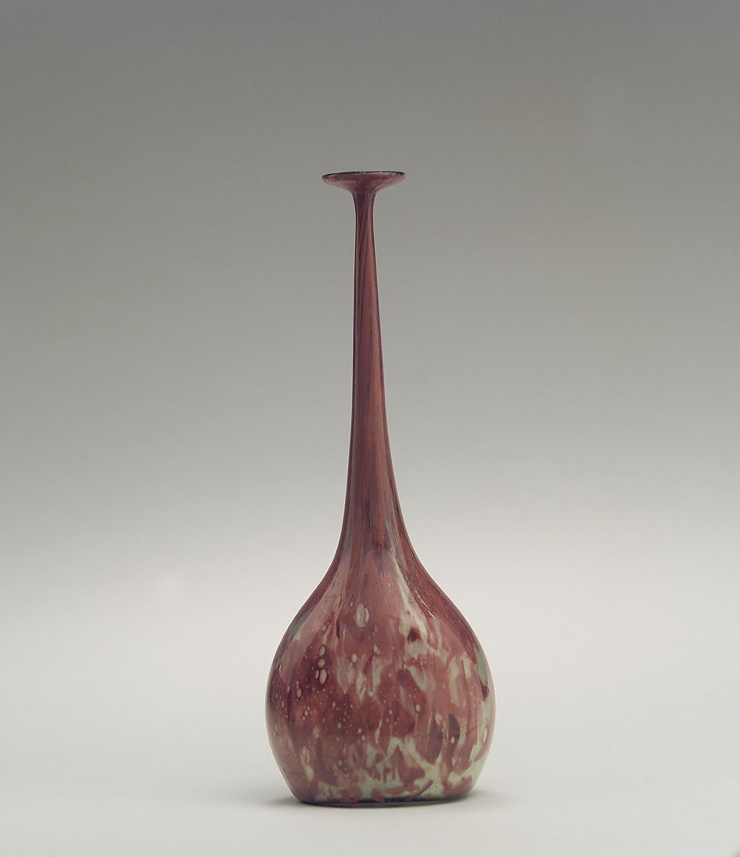 Bottle, Glass, marbled; blown, tooled on the pontil 