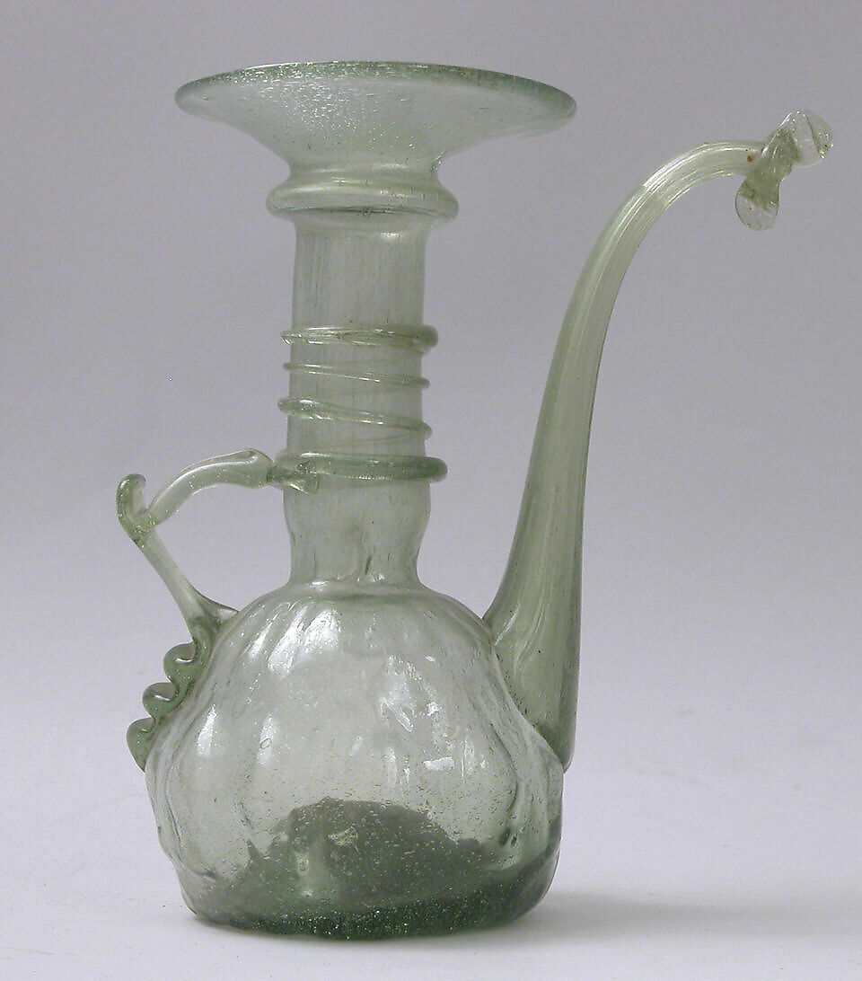 Ewer, Glass; mold blown and applied decoration, tooled on the pontil 