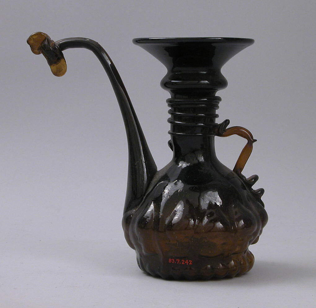Ewer, Glass; mold blown and applied decoration, tooled on the pontil 
