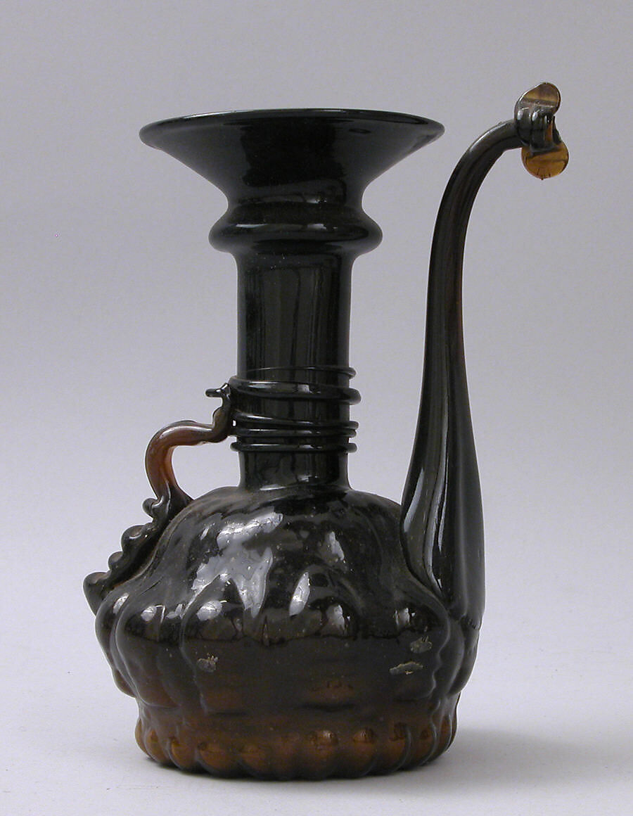 Ewer, Glass; mold blown and applied decoration, tooled on the pontil 