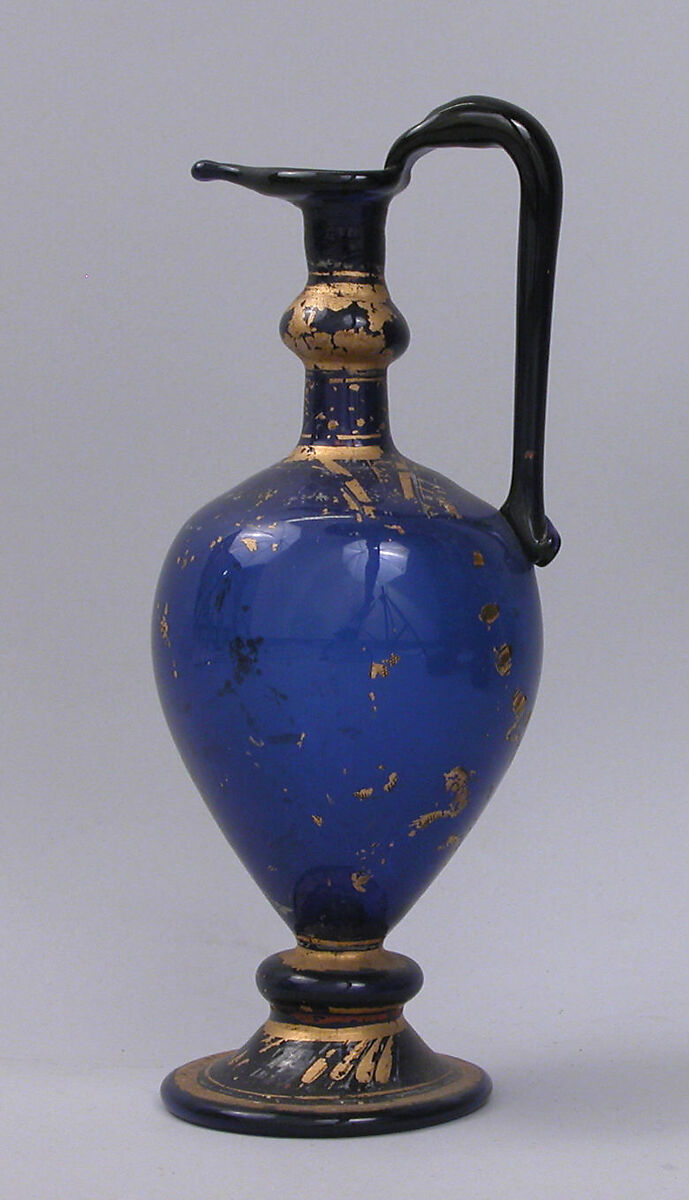 Ewer, Glass; mold blown with applied decoration, tooled on the pontil, cold-painted 
