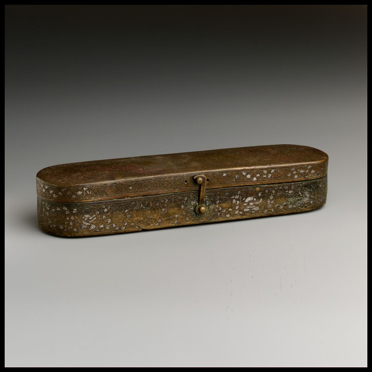 Pen Box, Brass; engraved, incised, and inlaid with silver