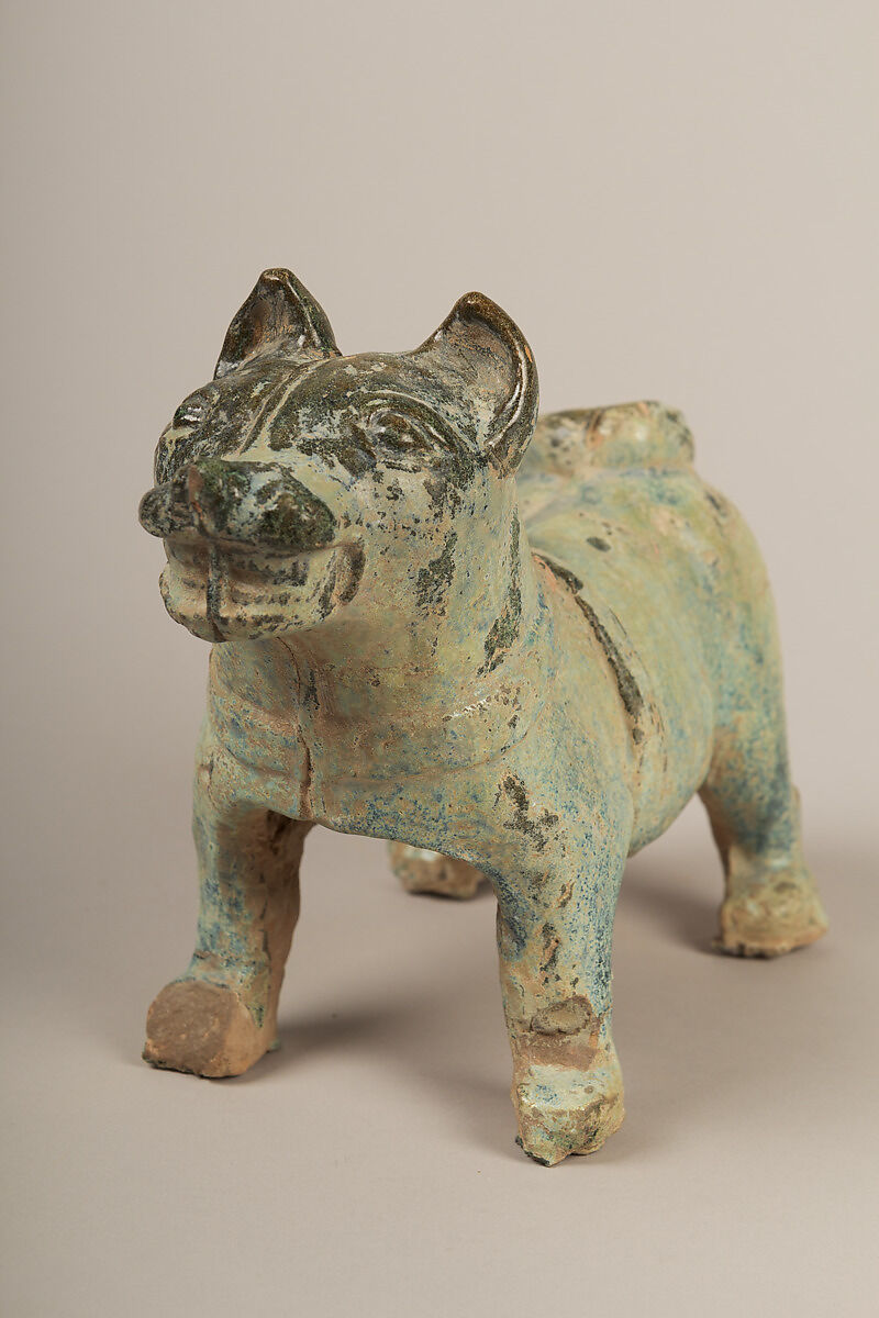 Figure of a Standing Dog, Earthenware with green glaze, China 