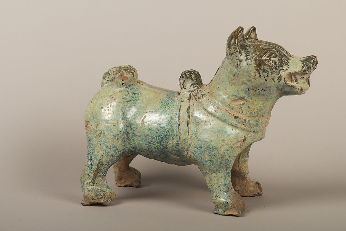 Figure of a Standing Dog, Earthenware with green glaze, China