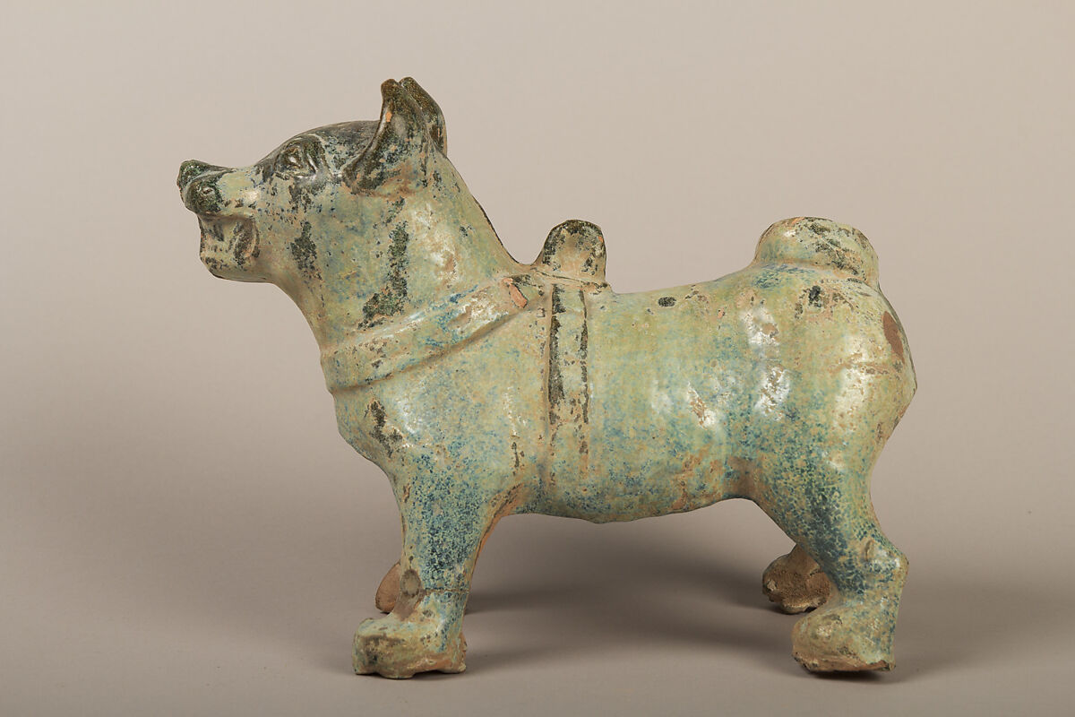 Figure of a Standing Dog, Earthenware with green glaze, China