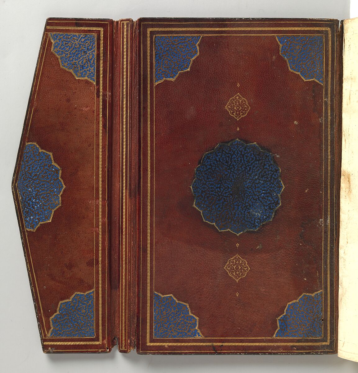Anthology of Persian Poetry, Amir Shahi of Sabzavar (Iranian, born Sabzavar; died 1453), Main support: Ink, opaque watercolor, and gold on paper
Binding: Lacquer