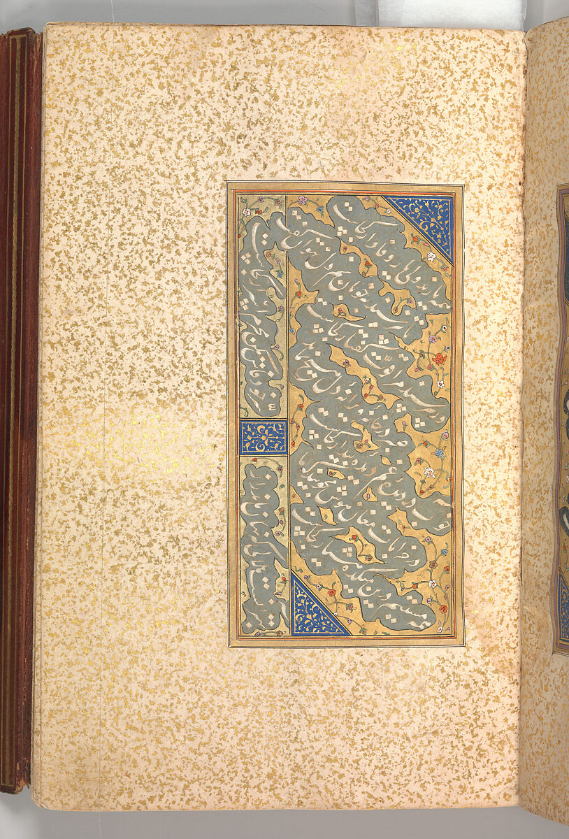 Anthology of Persian Poetry, Amir Shahi of Sabzavar (Iranian, born Sabzavar; died 1453), Main support: Ink, opaque watercolor, and gold on paper
Binding: Lacquer