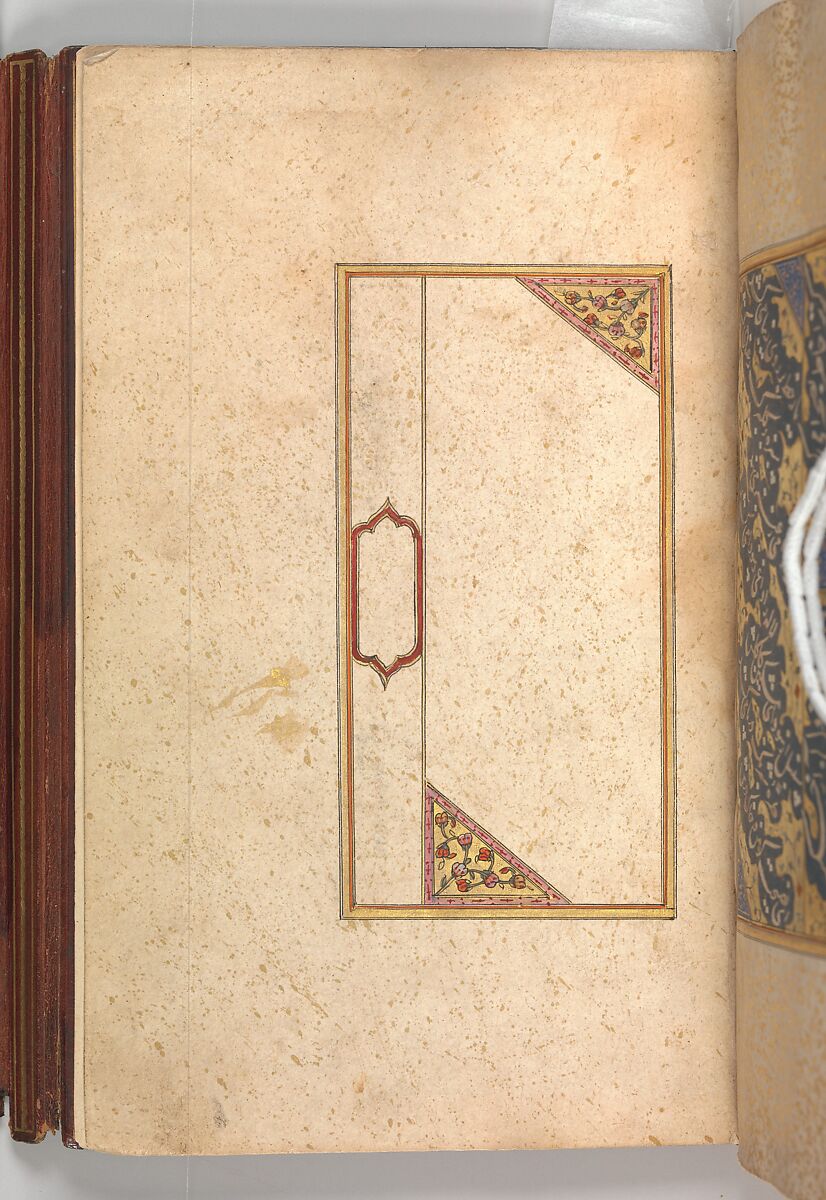 Anthology of Persian Poetry, Amir Shahi of Sabzavar (Iranian, born Sabzavar; died 1453), Main support: Ink, opaque watercolor, and gold on paper
Binding: Lacquer