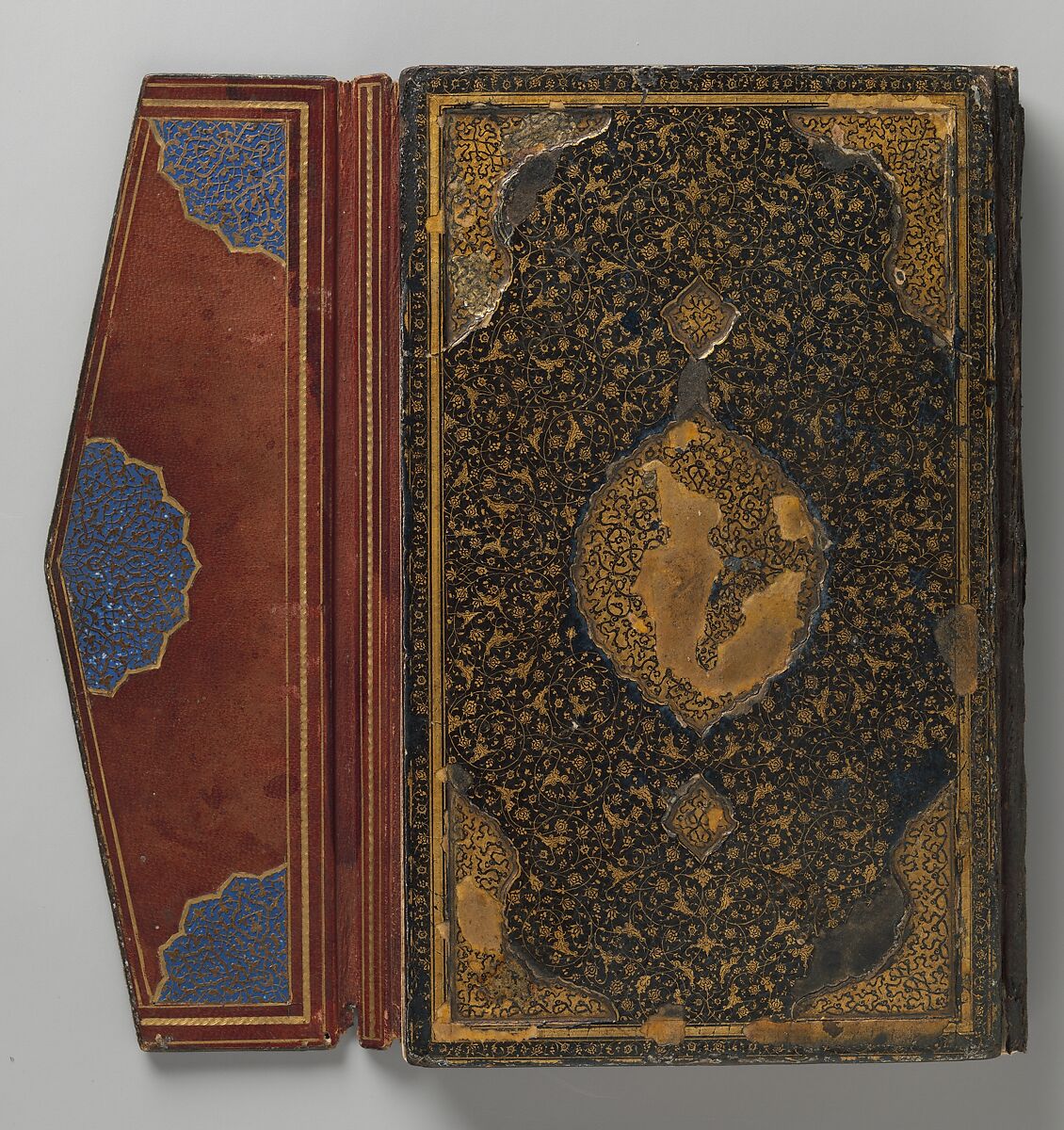 Anthology of Persian Poetry, Amir Shahi of Sabzavar (Iranian, born Sabzavar; died 1453), Main support: Ink, opaque watercolor, and gold on paper
Binding: Lacquer