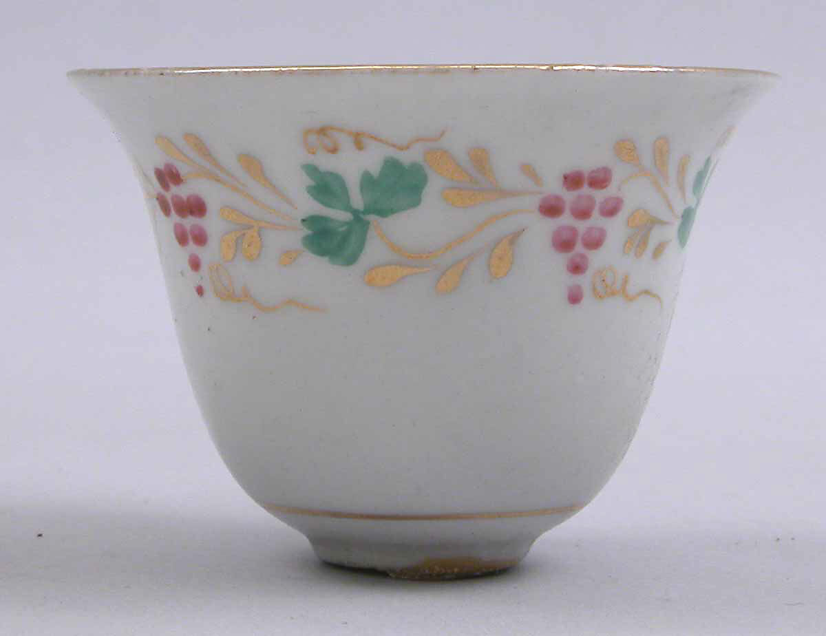 Cup and Holder, Cup: porcelain; glazed and painted
Holder: silver; pierced, engraved, and inlaid