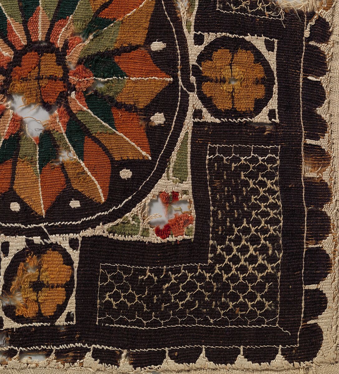 Textile Fragment, Wool, linen; plain weave, tapestry weave