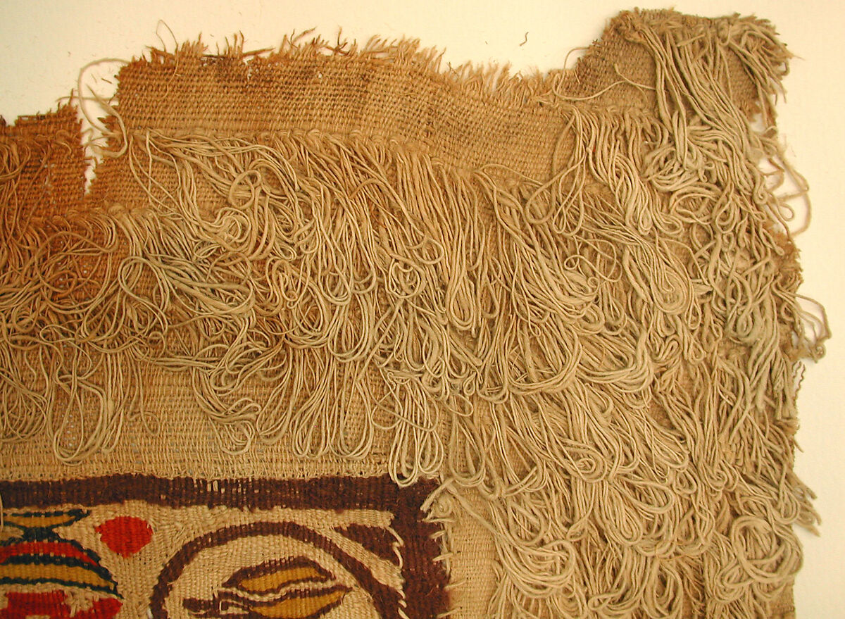 Textile Fragment, Wool, linen; plain weave, tapestry weave, weft loop weave