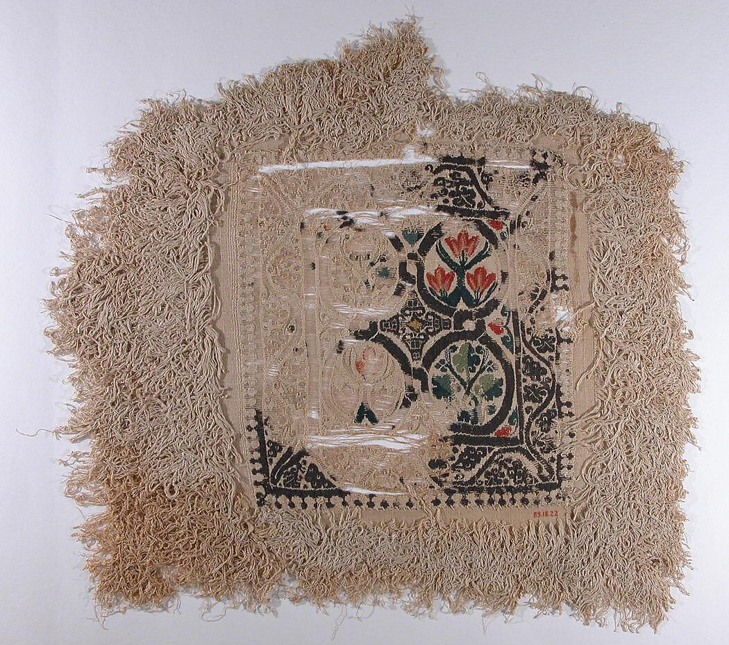 Textile Fragment, Wool, linen; plain weave, tapestry weave, weft loop weave 