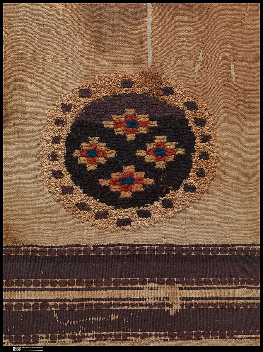 Textile Fragment, Wool, linen; plain weave, tapestry weave, weft loop weave