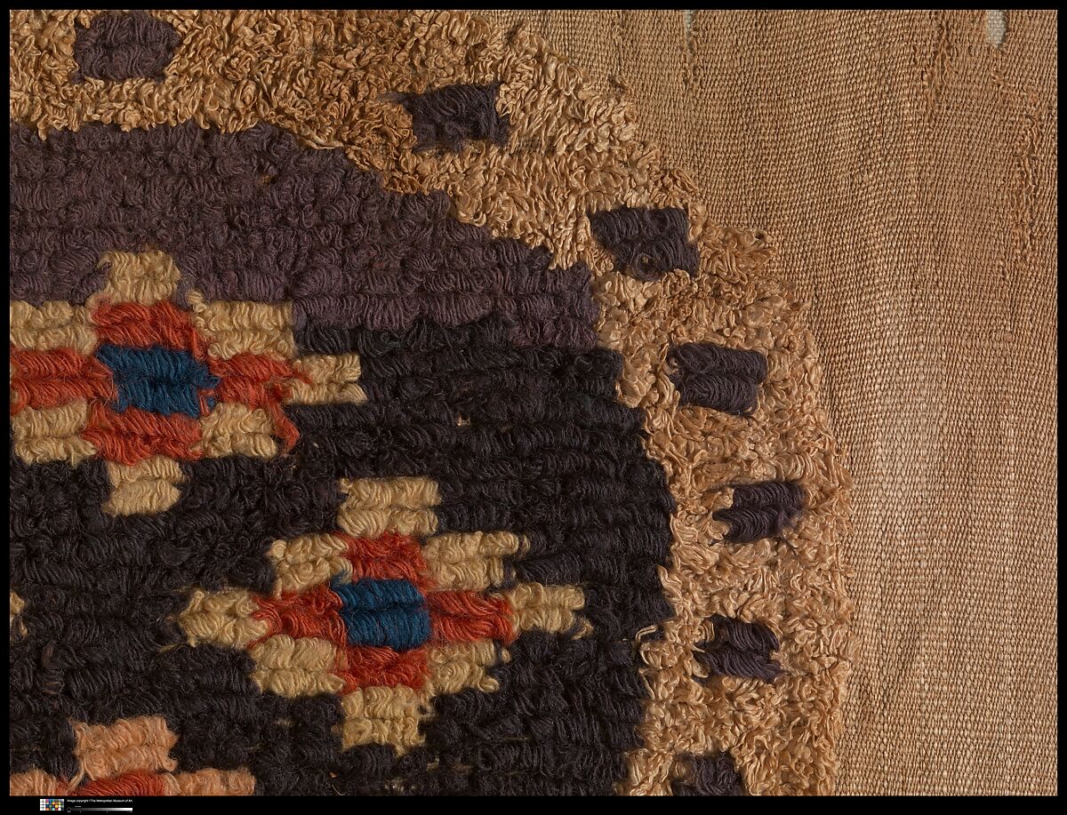 Textile Fragment, Wool, linen; plain weave, tapestry weave, weft loop weave