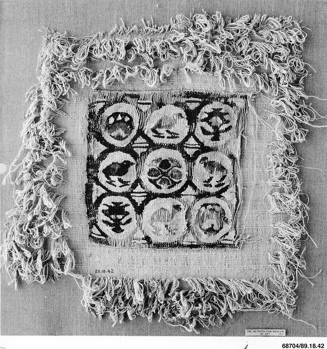 Textile Fragment, Wool, linen; plain weave, tapestry weave, weft loop weave