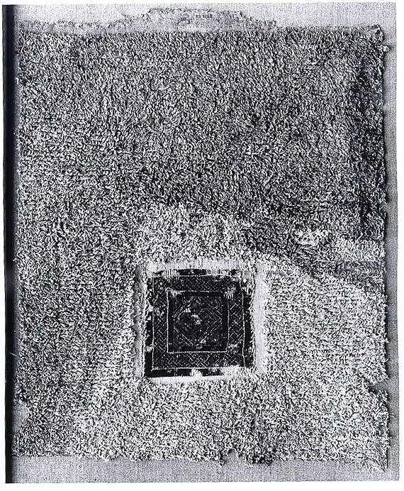 Fragment of a Cover or Blanket with Interlace Square, Wool, linen; plain weave, tapestry weave, weft loop weave