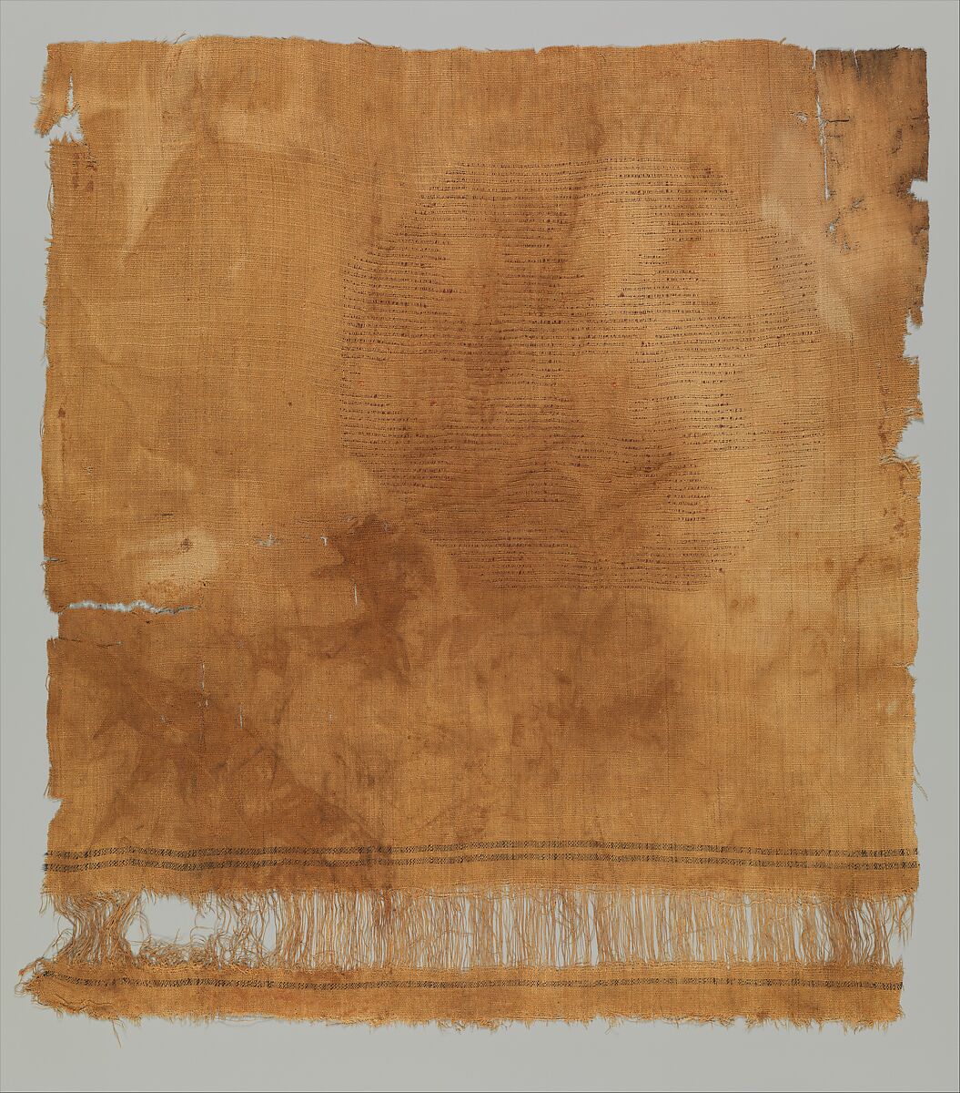 Textile Fragment, Wool, linen; plain weave, tapestry weave, weft loop weave