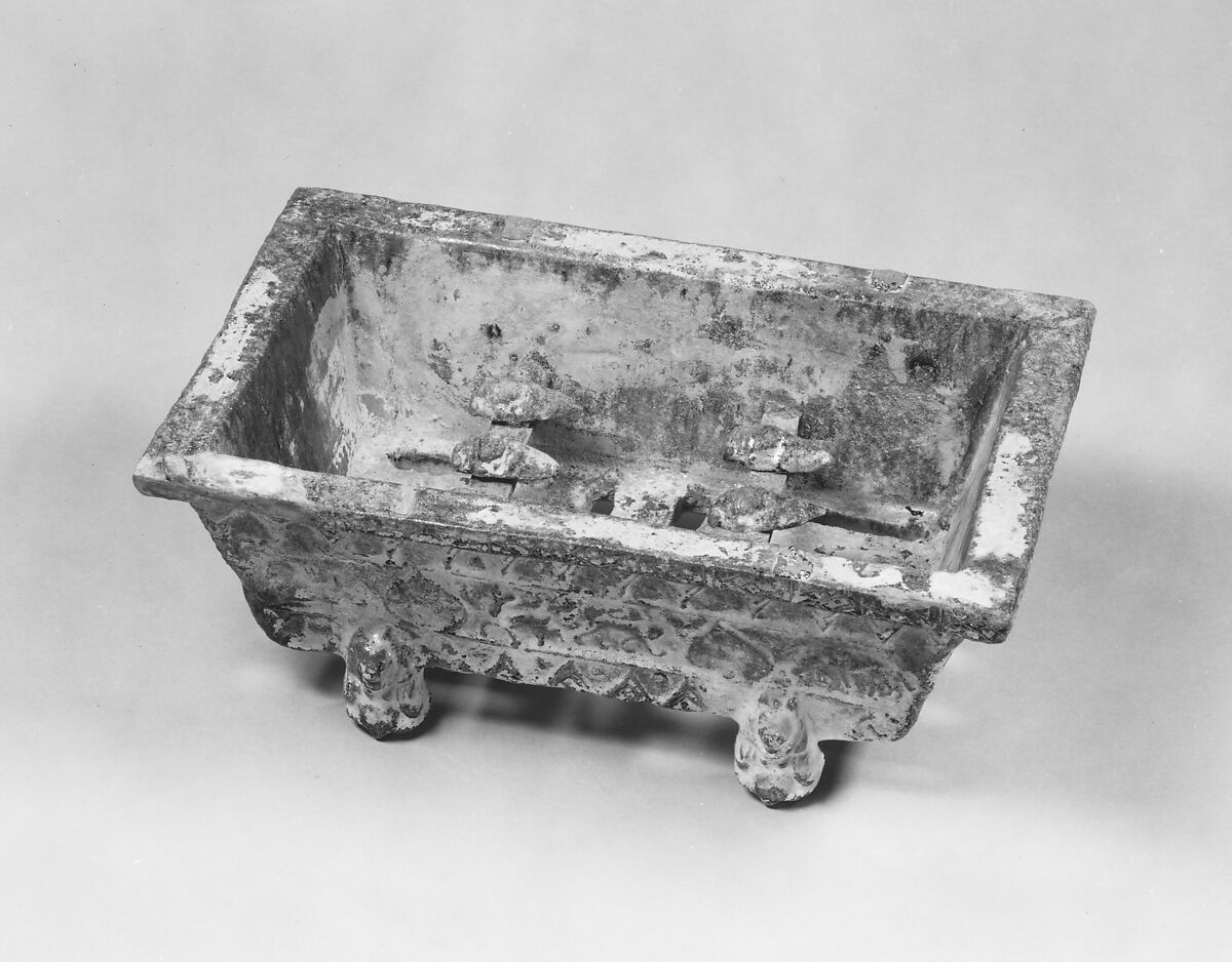Model of a Rectangular Brazier, Earthenware with green lead glaze, China 